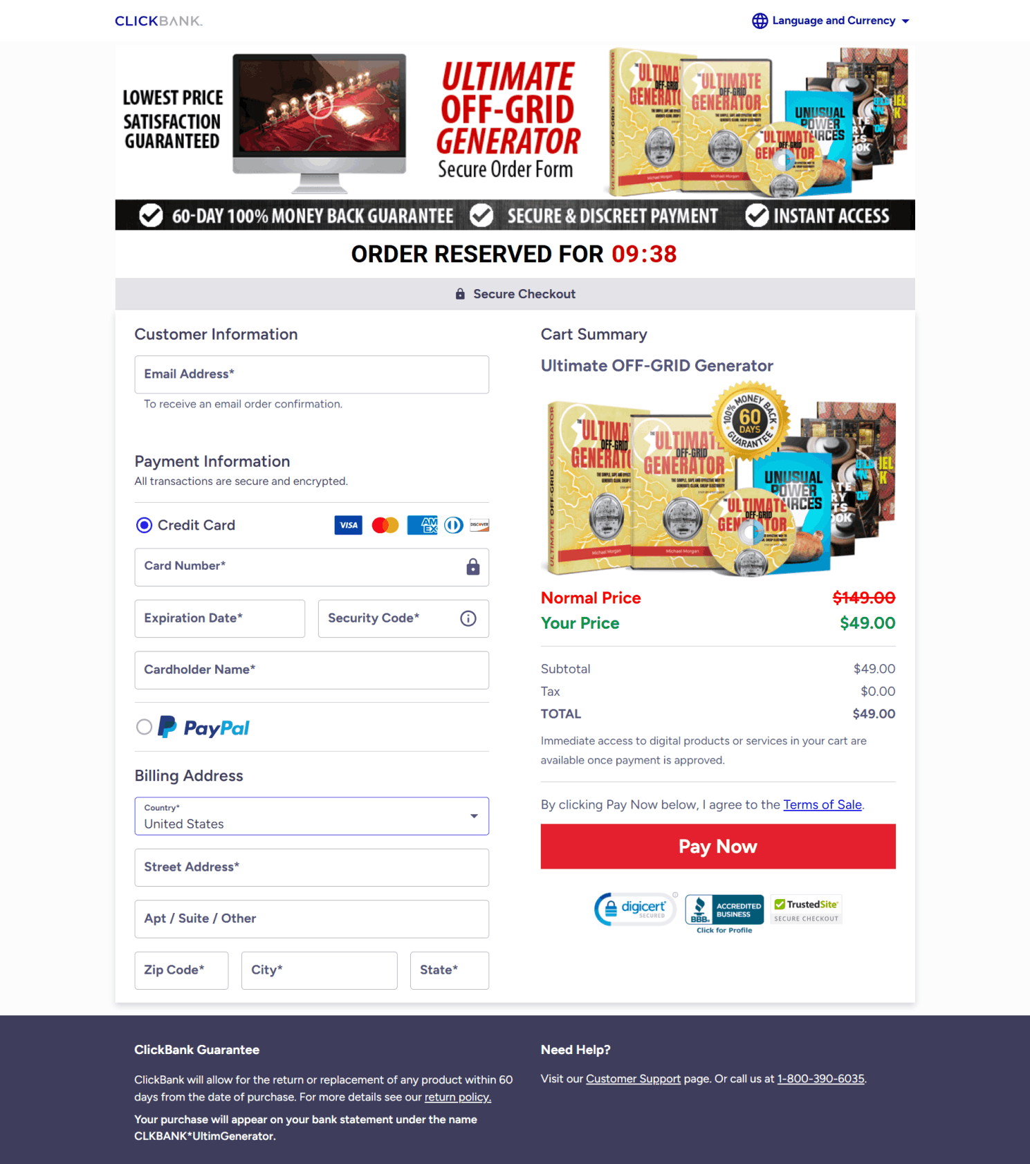 Ultimate OFF-GRID Generator Checkout Page